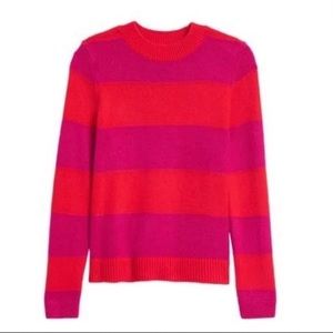 Festive Pink and Red Striped Pullover